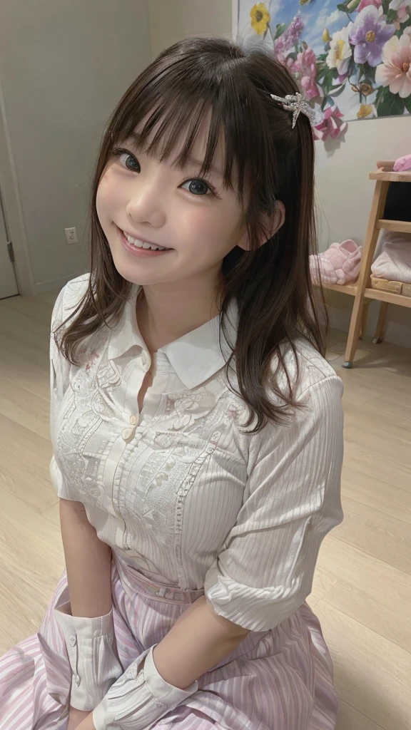 (Ultra-detailed背景、Detailed Background)、Absurd、High Resolution、Ultra-detailed、Very detailed、One girl、、(Colorfulのトランプマーク:1.3)、(Tangled:1.2)、(Geometry:1.2)、(Colorful)、Slender、、Flat Body、Elementary school student's face、(Laughter:1.6)、break、Showing teeth