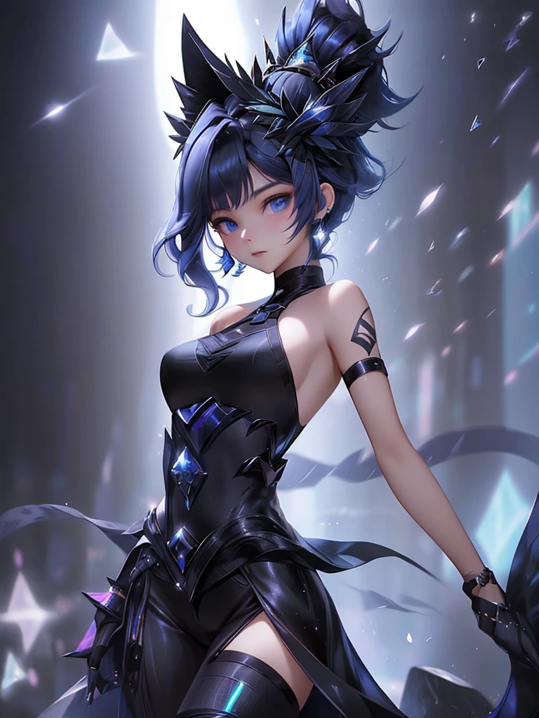 17-year-old girl、wearing a black elegant hat、Rune background、black magician、Wearing a black robe、mesmerize、cute woman、Elegant hairstyle、indigo hair color、Slightly shorter hair、blue eyes、look at the viewer、masterpiece、Best image、