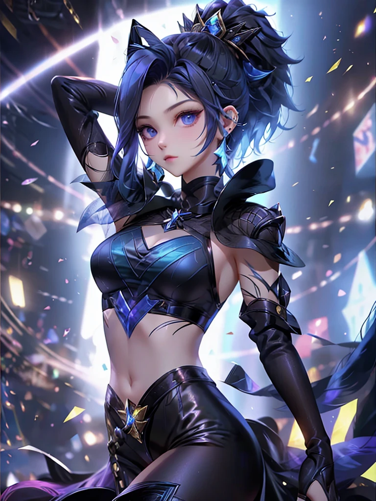 -yeld giwearing a black elegant hat、Rune background、black magician、Wearing a black robe、mesmerize、cute woman、Elegant hairstyle、indigo hair color、Slightly shorter hair、blue eyes、look at the viewer、masterpiece、Best image、