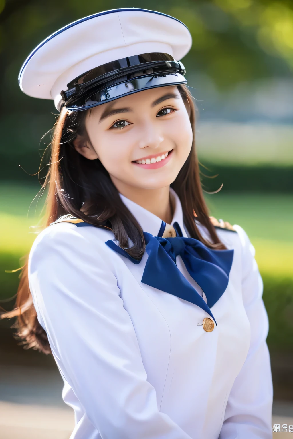 one age cute girl in uniform, (masterpiece, best quality:1.2), ultra high res, (photorealistic:1.4), detailed skin, cinematic lighting, friendly, intelligent, conversation engaging, happy, kind, energetic, cheerful, creative, with sparkling eyes and a contagious smile
