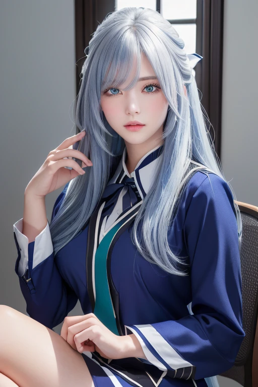 Anime Style、White skin、Gray Hair、Long Hair、Blue vein hair、Upward、Large and noticeable、Colorful gas expression、Captivating big 、feminine、High-frequency detail (((Sharpness)))、((Sharpness フォーカス : 1.2 ) ) )、Pueros Face_v1:0.7)、(8k、highest quality)、Very large highlights on the chest)))、Blue reflection on the ends of the hair、Beautiful lighting、Highly detailed face、Well drawn hands、Well drawn legs、Highly designed legs、Exposed breastasterpiece): 1、2)、highest quality、masterpiece、High resolution、Original and detailed wallpapers、information: student、Student Council President、Women&#39;s uniform and tie、Girl in uniform、Principal&#39;s uniform、student服を着ている、Business service、Interesting outfits、student服、student服を着ている、Wearing a formal suit、wears tight and simple clothes、wearing a black uniform、Serious expression、Adult womenのような、Adult women、Very light eyes、Green or blue eyes、blue eyesまたはGreen Eyes、Bright Eyes、目の下の軽いmake、make、intimidating pose、intimidating face、Authoritative、Adult women、Developing female face、sexy、mature、blue eyes、Green Eyes、Green Eyes、Green Eyes

再読み込み
