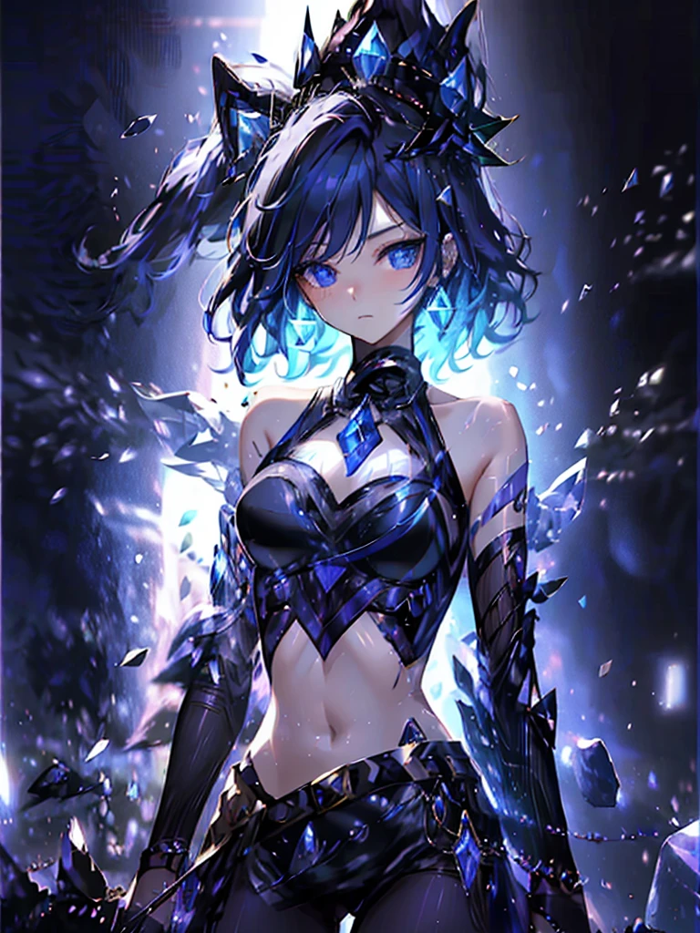 、wearing a black elegant hat、Rune background、black magician、Wearing a black robe、mesmerize、cute woman、Elegant hairstyle、indigo hair color、Slightly shorter hair、blue eyes、look at the viewer、masterpiece、Best image、