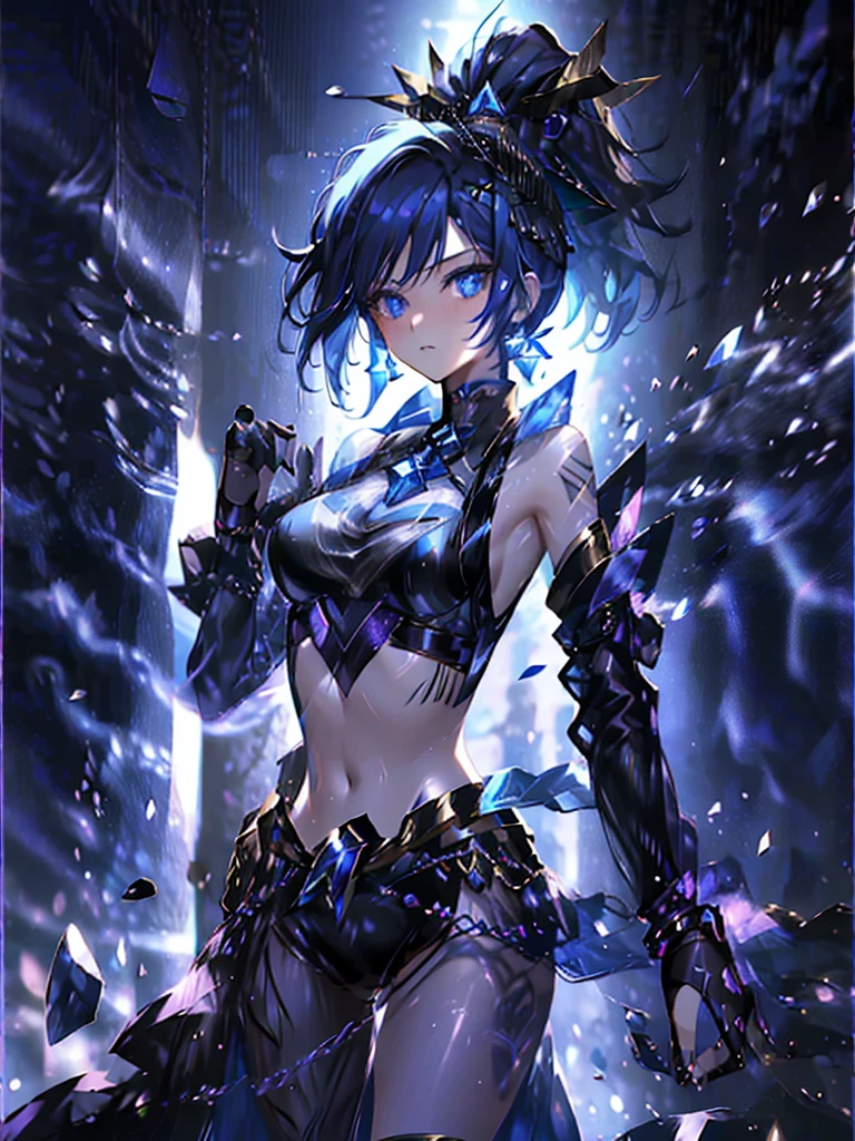 17-year-old girl、wearing a black elegant hat、Rune background、black magician、Wearing a black robe、mesmerize、cute woman、Elegant hairstyle、indigo hair color、Slightly shorter hair、blue eyes、look at the viewer、masterpiece、Best image、