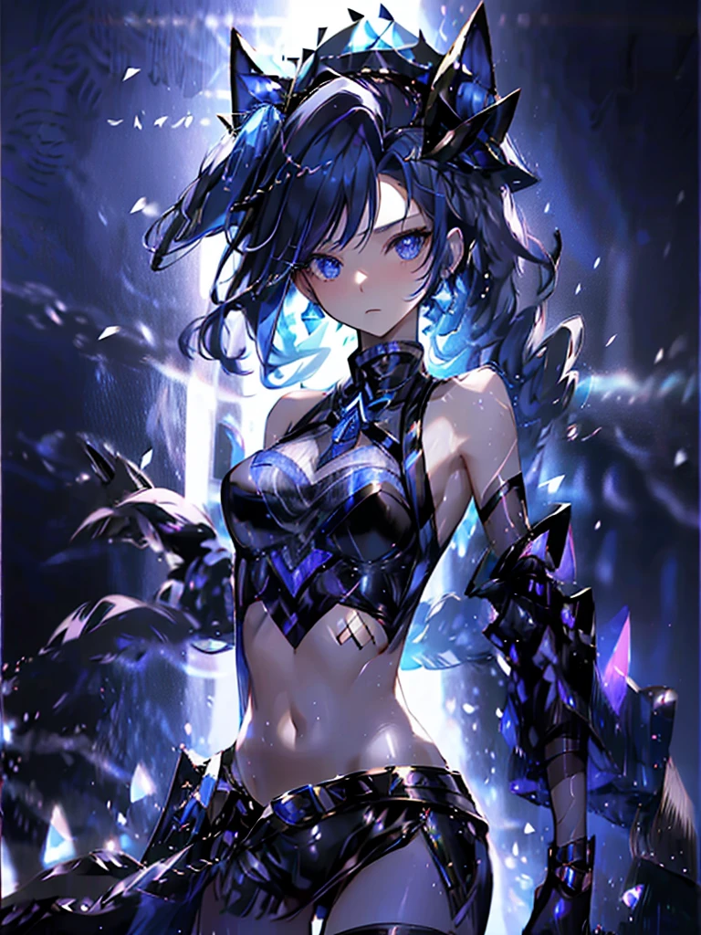 17-year-old girl、wearing a black elegant hat、Rune background、black magician、Wearing a black robe、mesmerize、cute woman、Elegant hairstyle、indigo hair color、Slightly shorter hair、blue eyes、look at the viewer、masterpiece、Best image、