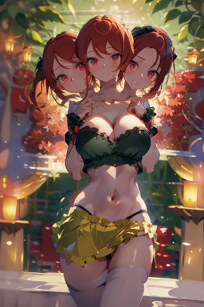 (masterpiece, best quality), best quality, (ultra-detailed), (3heads:1.5), 1girl, (kaenbyou rin:1.3), masterpiece, best quality, ultra quality, ultra resolution, ultra detail, black top, crop top, ((stomach)), midriff, ((groin)), black skirt, normal ears, shackles, red hair, very long hair, wavy hair, sidelocks, dark red eyes, parted lips, sweat, cute, toned belly, hand on own chest, eyelashes, (25 year old woman:1.3), (masterpiece:1.5), (best quality:1.5), (beautiful detailed eyes), extremely detailed CG, extremely delicate and beautiful, depth of field, (finely detailed face), (perfect details:1.2), ( female:1.3), wide pelvis, slender, large veiny breastresolution, highres, high quality, high definition, extremely detailed, masterpiece, best quality, red hair, long hair, alluring presence, twin braid, short skirt, close up, big tits, yo girl, black cat ears,