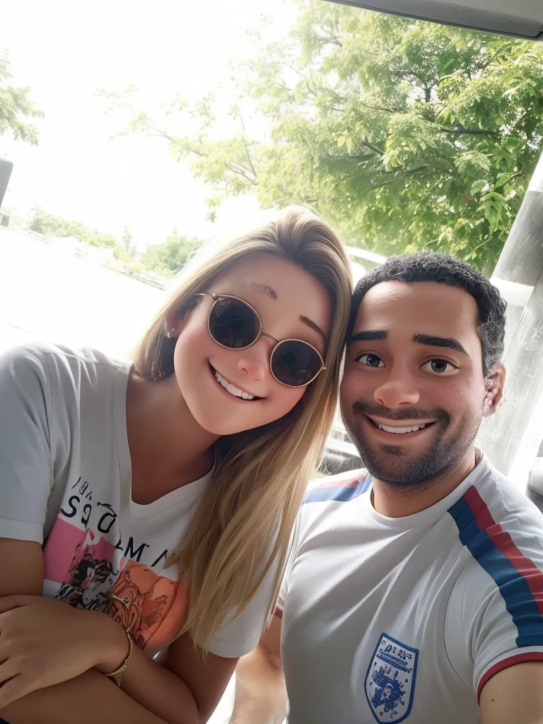 dois amigos sorridentes, garota sorridente, garoto feliz, amizade, pele clara, alta qualidade, estilo pixar, clima amistoso