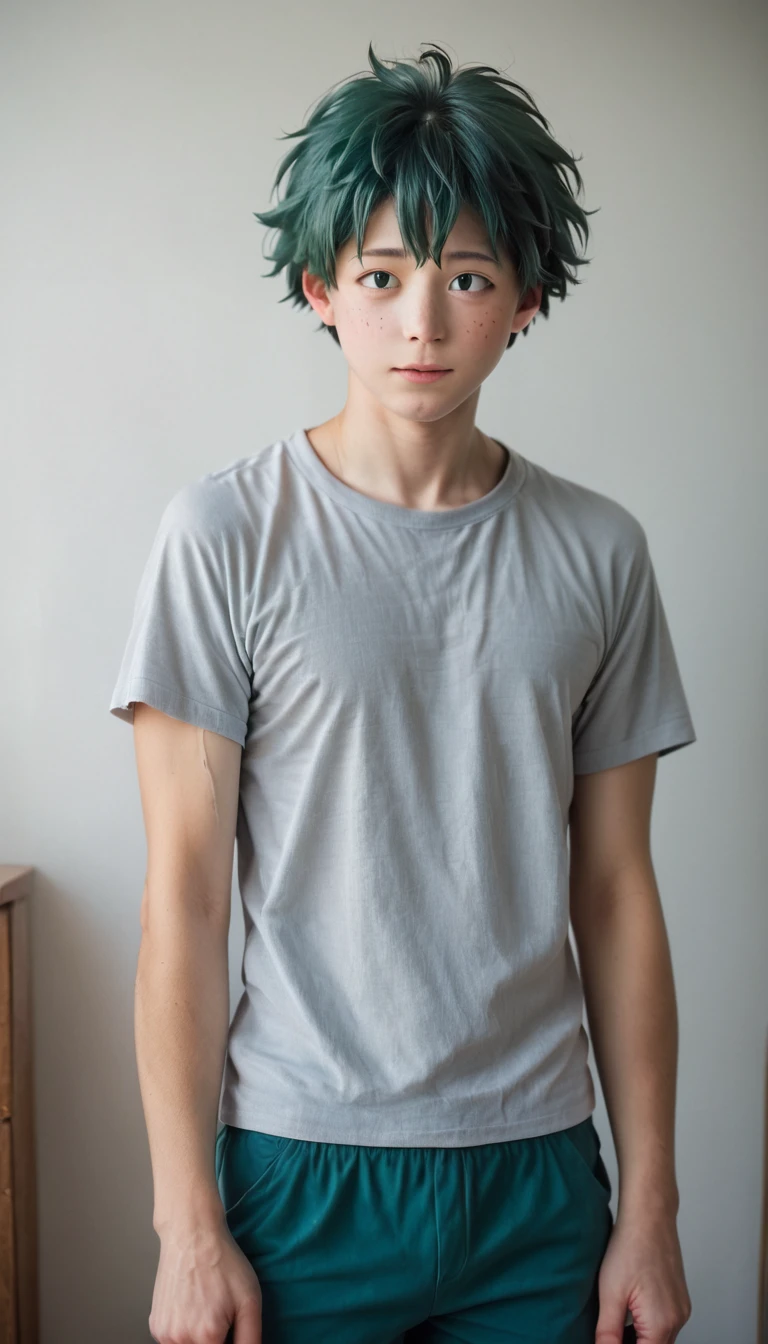 score_9, score_8_up, score_7_up, BREAK, source_real, raw, photo, source_anime, Realistic Amateur Photography , handsome midoriya izuku , my hero academia, bedroom