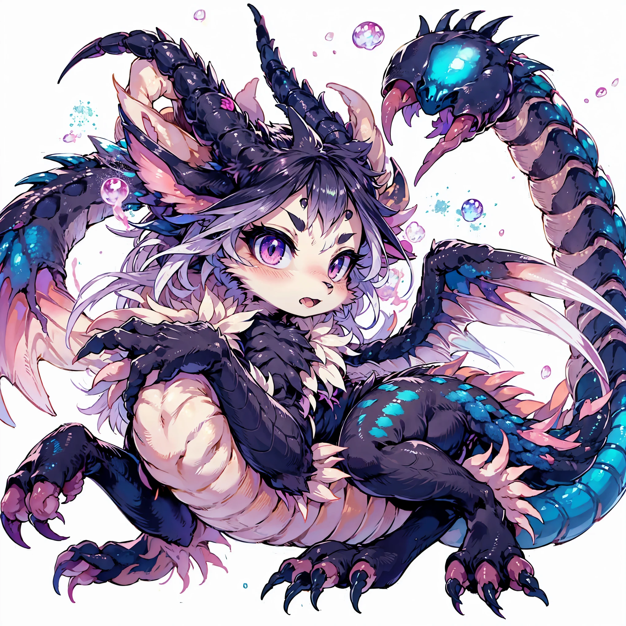 Female Dragon. scorpion element. Furry Woman. poisonous aura.  compound eyes. Anime Style.