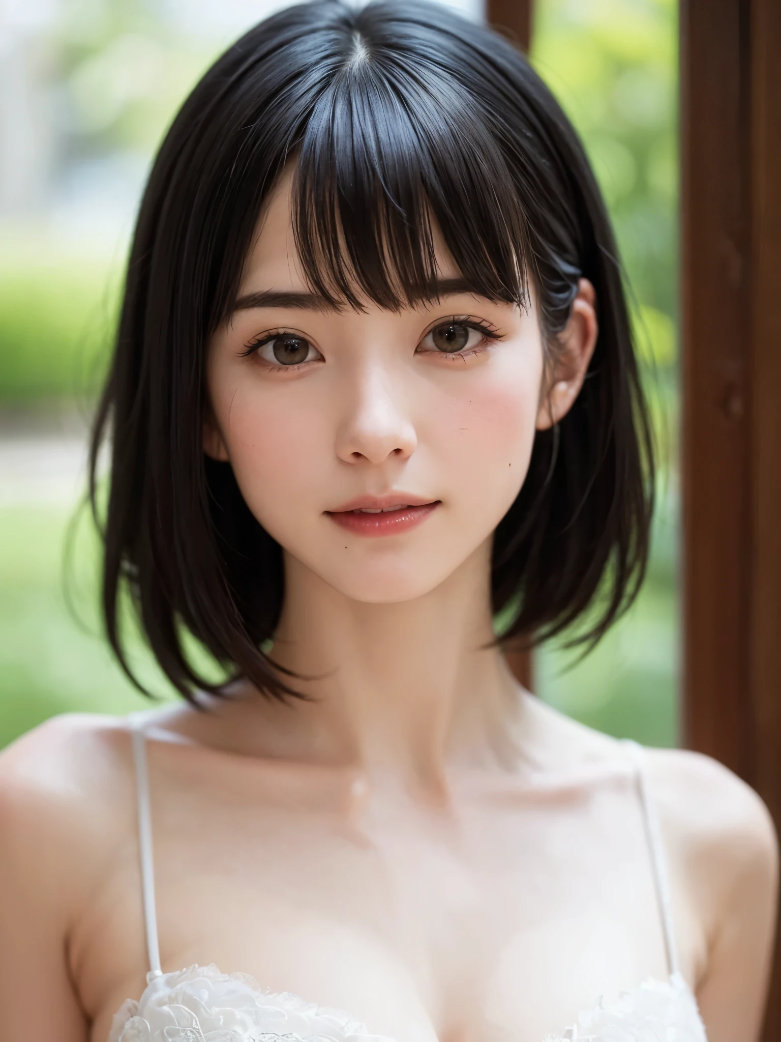 1 girl、highest quality、Realistic、alone、Written boundary depth、Natural soft light、Daytime、charm、Beautiful Face、Cleanliness、Pure Face、White skin、cute、short hair、bright hazel eyes:1.9、Beautiful Lips、bangs:1.6、Beach、Light of the sun、Nedium Breast Body Esbian、((黄金比のBeautiful Face、 対称性のあるBeautiful Face))、Long neck、show me your ears、Stick out your ears。bangsのあるきれいな短いボブヘア、smile with your mouth closed、Perfect hands指、Perfect hands、Perfect body、Perfect Face、Shine a light into your eyes、Perfect Anatomy:1.6、とてもcuteスーパーモデル:1.6、{Huge|big|Hugeな|Mega} chest, chestの谷間、smile:1.6、Very beautiful teeth:1.6、Turn your face slightly to the side、Staring at the audience