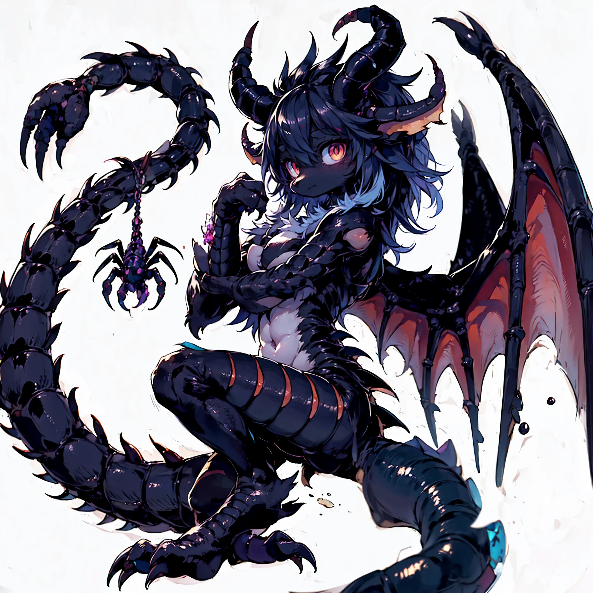Female Dragon. scorpion element. Furry Woman. poisonous aura.  compound eyes. Anime Style.