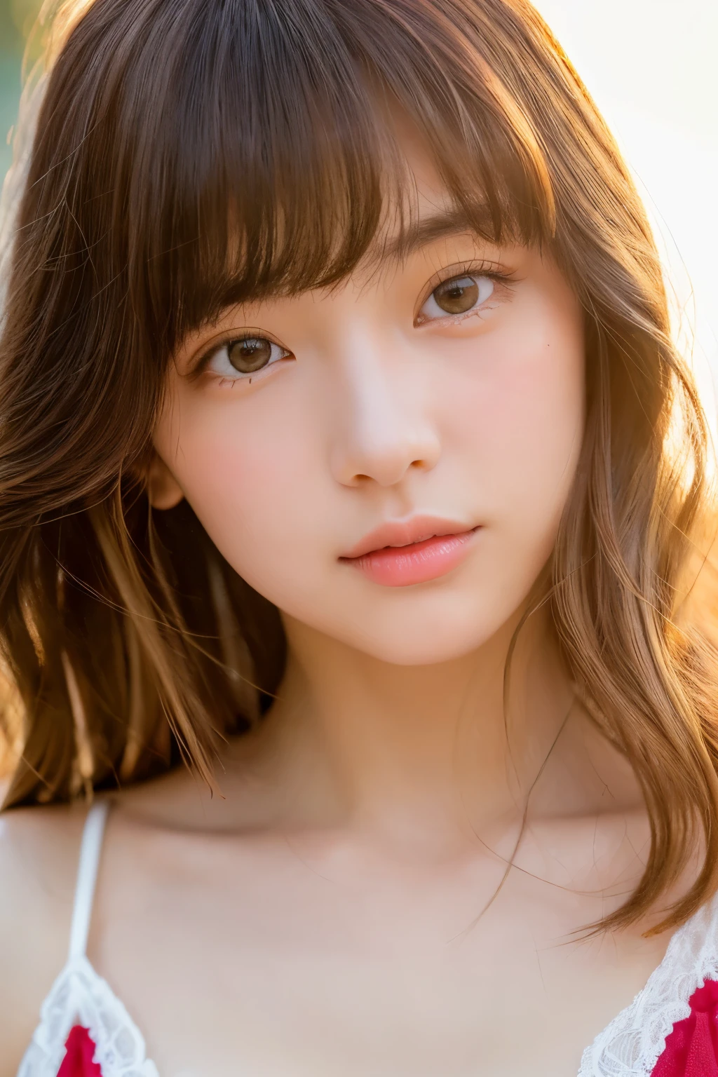 ((No makeup:1.2))、((Close-up of face:1.6))、(Realistic、Photorealistic、Very detailed、Best detailed skins、highest quality、masterpiece、超A high resolution)、Cute Japanese Woman:1.7、14 years、high school girl、Young girl、1 girl、Has bangs、Ash Blonde:1.7、double eyelid、Drooling eyes、Japanese style face、purity、Realistic肌タイプ、Fluffy hair、Red cheeks、The wind is blowing、night、illumination、Lighting from behind、((Medium Hair、Beach、White Lingerie、French twist hair))