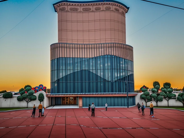 modern, public building, city centers, squares, urban landscape, cars, people, streets, reality, RAW photo, (high detailed skin:1.3), 8k uhd, dslr, soft lighting, ultra quality, film grain, Fujifilm XT3, sharp image, best qualitym, authentic, high quality