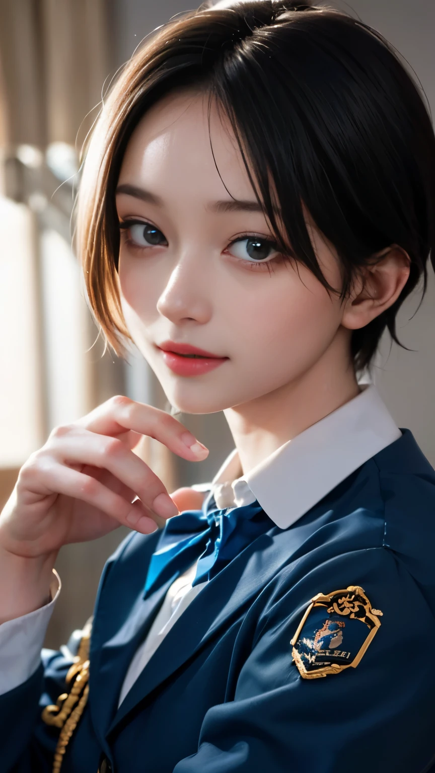 (masterpiece, highest quality, highest quality, Official Art, beautifully、aesthetic:1.2), Cinema Lighting、(Key light at 45 degrees from the front,Orange Fill Light、Soft Blue Backlight、Strong Shadows、Blue and orange color palette), Accurate human body、Someone knowledgeable、Correct five-finger、4K - ultra-vivid、highest quality, masterpiece, Ultra-high resolution, Detailed Background、The perfect background、(Little devil smile、Mesgaquismiles:1.5), 　　　　　　　　　　　　　

((Oily skin,Glowing Skin、Realistic skin texture、Beautiful skin in every detail、Shiny skin、Slimy skin、Glowing Skin、Shiny skin)), White skin, Real human skin, (Familiar), Oval Face, pore, Ultra-high resolution, (8k, RAW Photos, Realistic: 1.4), One Girl, slim, (kind, Goddess-like eyes) happiness: 1.2), (Lip gloss, eyelash, Gloss Face, highest quality, Ultra-high resolution, Wide Lighting, Natural Shading)、(sexy), Absolute area、long beautiful thin legs、Short length、(恍惚のsexyな笑顔の表情:0.8,)  (Random time, place and uniform:1.8)、Alluring、Provocative Pose、Seductive pose