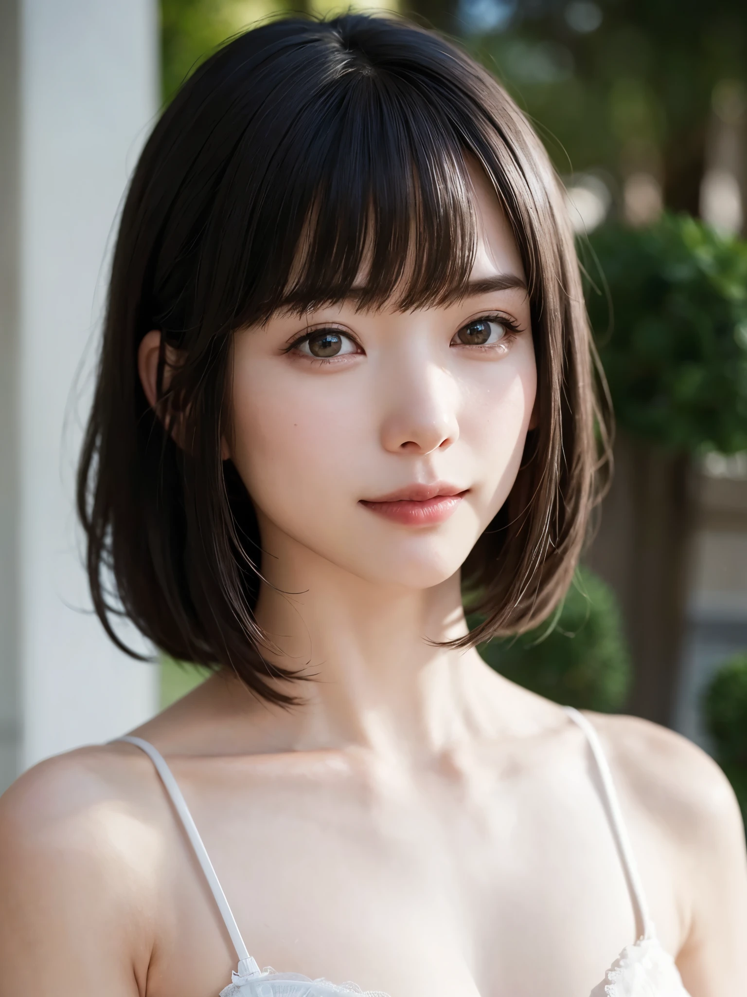 1 girl、highest quality、Realistic、alone、Written boundary depth、Natural soft light、Daytime、charm、Beautiful Face、Cleanliness、Pure Face、White skin、cute、short hair、bright hazel eyes:1.6、Beautiful Lips、bangs、Beach、Light of the sun、Nedium Breast Body Esbian、((黄金比のBeautiful Face、 対称性のあるBeautiful Face))、Long neck、show me your ears、Stick out your ears。bangsのあるきれいな短いボブヘア、smile with your mouth closed、Perfect hands指、Perfect hands、Perfect body、Perfect Face、Shine a light into your eyes、Perfect Anatomy:1.6、とてもcuteスーパーモデル:1.6、{Huge|big|Hugeな|Mega} chest, chestの谷間、smile:1.6、Very beautiful teeth:1.6