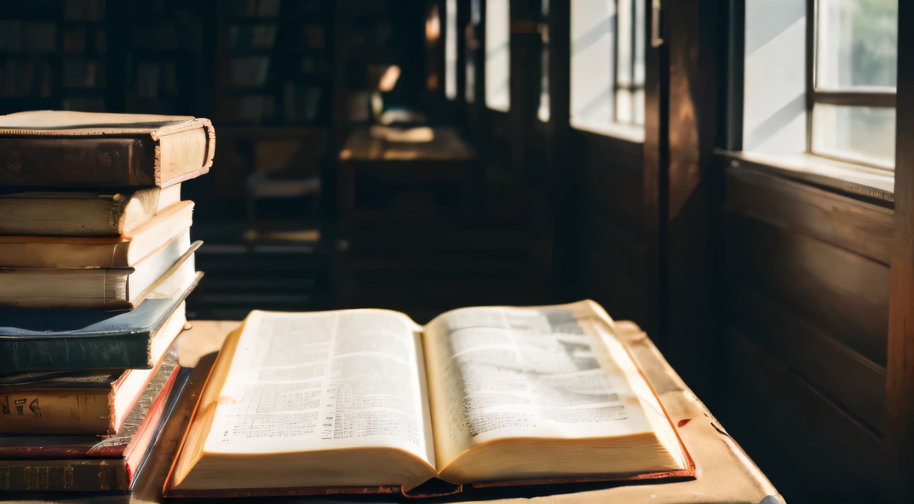 open bible、machine、Study、lots of books、Subdued Light、high resolution、