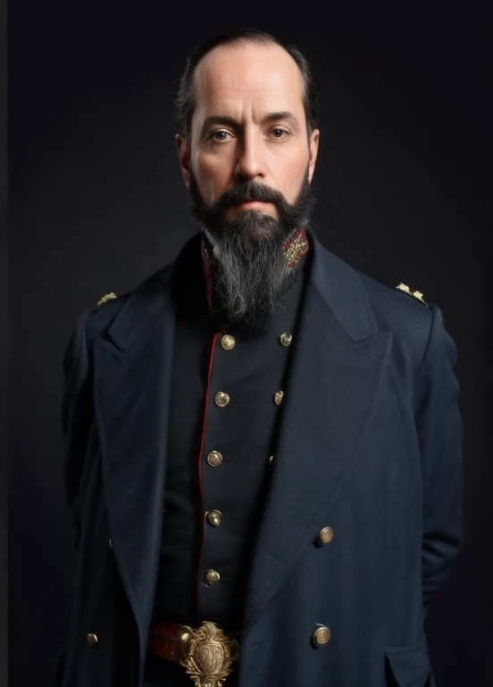 un hombre con barba y traje posando para una foto, inspired by Pedro Álvarez Castelló, veterano condecorado de la guerra civil, general greivo, barba negra, retrato del emperador norton, figura de cera, Raden Saleh, retrato reducido de un duque, rasputin como personaje de grubhub, Precio de col, gran parecido, rostro restaurado realista