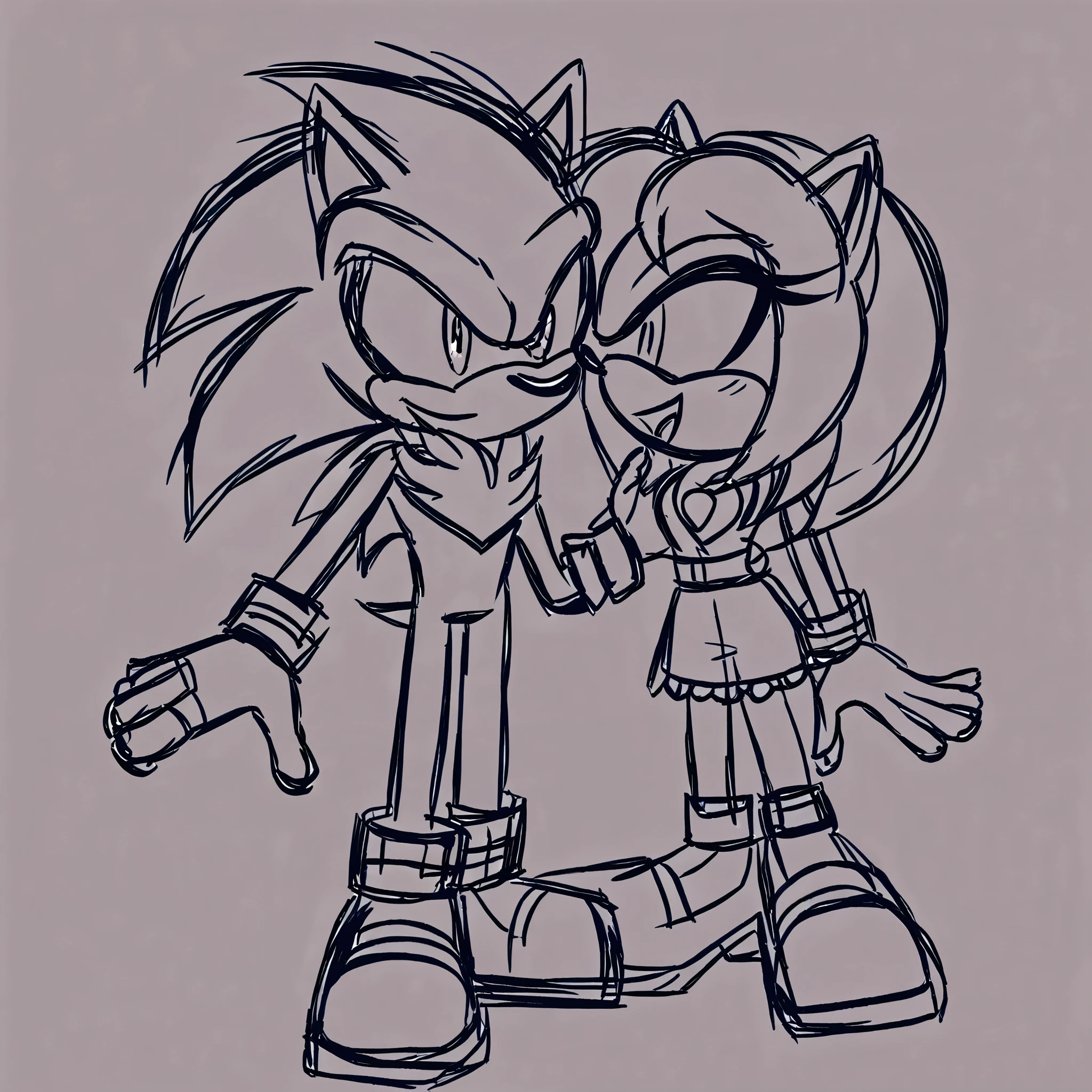2 mobians, 1 male, 1 female, Mobian, Hedgehog, ((Sketch)), Sketch base, base, blank background, half body, male and female standing side by side, loving couple, single sketch