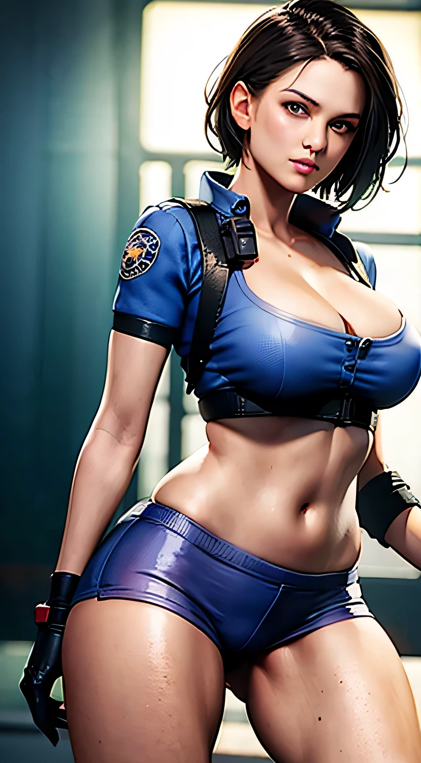 1 beautiful mature slut, alone, gorgeous face, (blush)、((Wearing a police uniform)), grin and laugh、red lips, eye shadow, eyeliner, ((open crotch)), With a butt like that, huge breasts, thighs thighs, Sit down、Pink bob hair, lingerie, (masterpiece, highest quality, 8K, realistic)