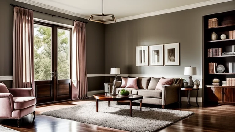 a private room, with walls in a neutral shade of light gray. The floor is dark wood, polished and shiny. There is a mahogany table in the center, with a modern design lamp hanging above it, casting a soft, welcoming light. there is a shelf with some books and decorative objects. On the walls, some paintings with abstract landscapes, in earthy tones. A large window with light curtains lets in natural light, creating a peaceful and pleasant environment. ((in girl, solo)), ((brown hair, straight and loose, that falls softly over my shoulders. My eyes are an intense green, with long, defined lashes. My skin is clear and soft. lips are full and pink, body is slender and curvaceous. I'm wearing a tight black dress that highlights my shape.))