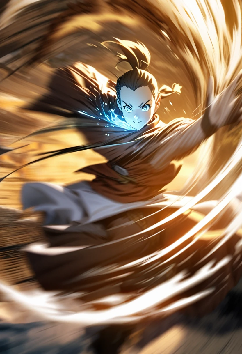 Avatar legend of Aang, create water spell, motion blur. detailed texture