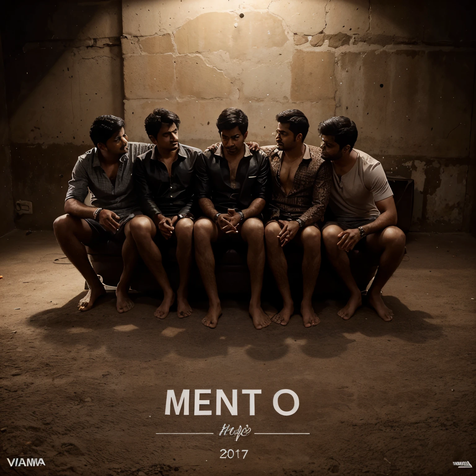 please make a image in which there is 5 friends and in top right corner of the image write the name of lyrics-vishal sharma and in the bottom of the image write brother hood