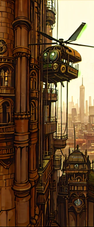 steampunk, Cogpunk helicopter, city castle, steampunk