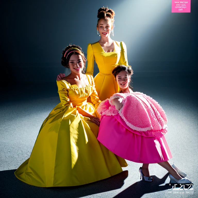 A robot mother and two age robot daughters on a magazine cover, Everyone has a pretty face and remains a cute human being., All 2WD girls, Bright colors, High resolution, Realistic portrayal, ビクトリア朝Mr.式, Looking forward, Bonds of love, Mr.々Frame with a simple shape, Captivating smile, Natural Beauty, Professional Lighting, modern style, Artistic Composition, Victorian beauty, Professional Lighting, modern style, Artistic Composition, Masterpiece, full body shot