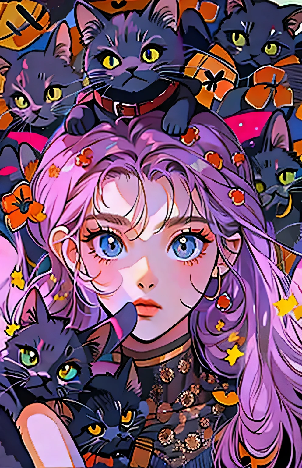 ((highest quality)), ((masterpiece)), (Get used to it), Perfect Face , beautiful girl , Black cat ,