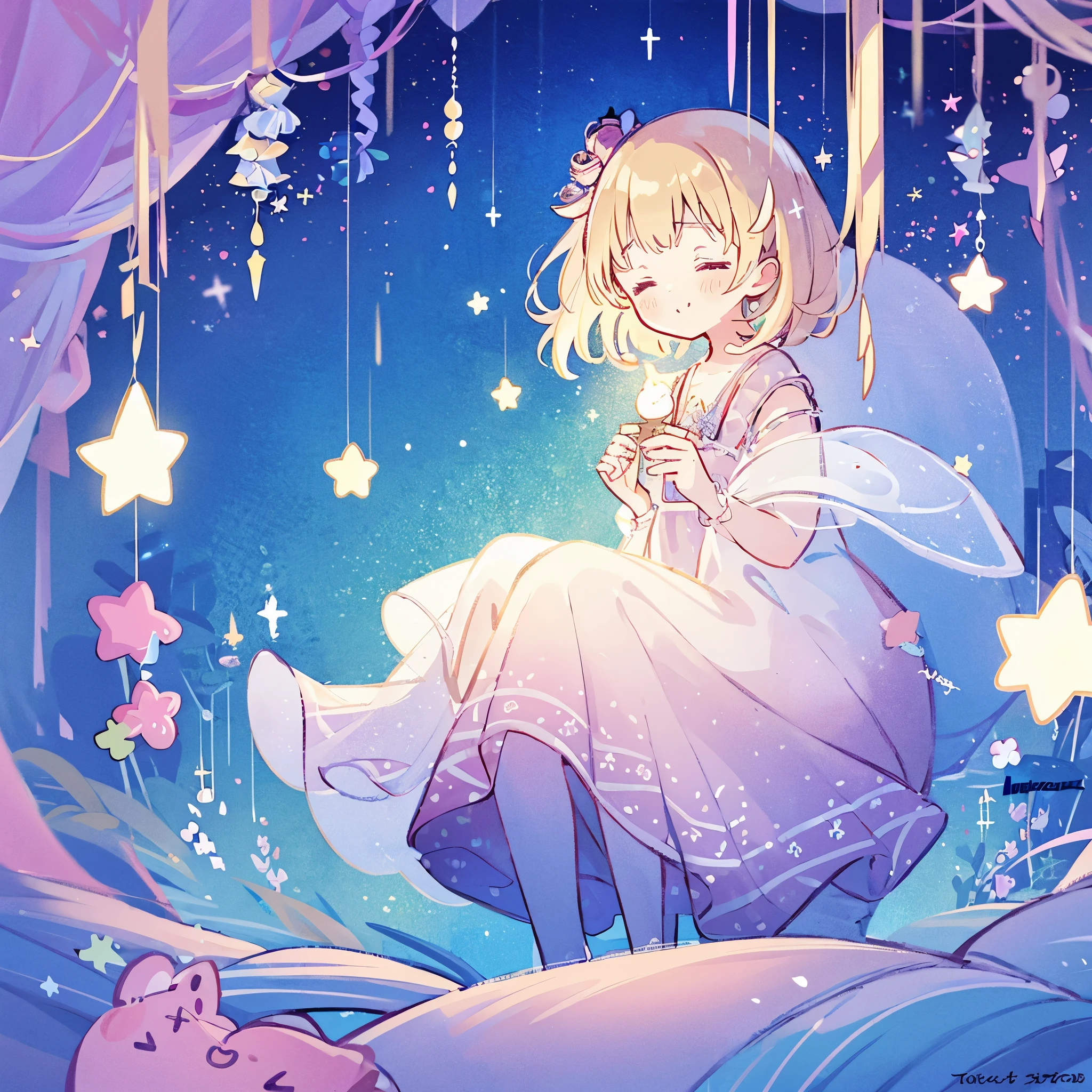 complex background, wishing star background, a woman wearing an ethereal mystical pink translucent dress that reflects the stars, perfume promo art, mystic, complex drawing, highly detailed, Covergirl brand, promo art, artistic rendition, ethereal, starry night, midjourney style
