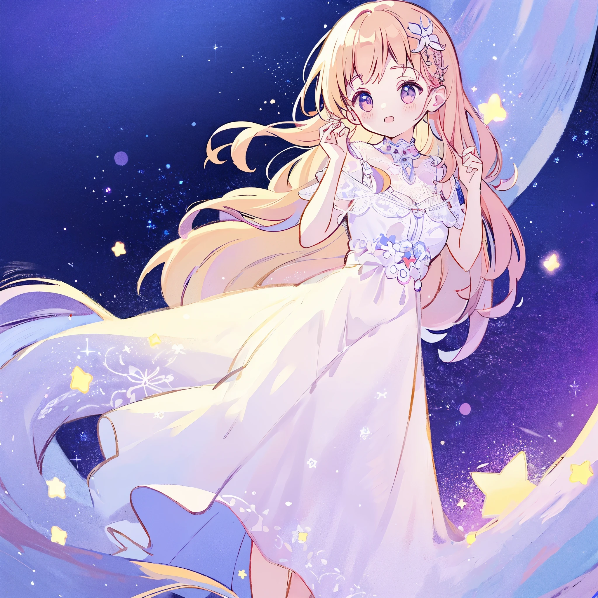 complex background, wishing star background, a woman wearing an ethereal mystical pink translucent dress that reflects the stars, perfume promo art, mystic, complex drawing, highly detailed, Covergirl brand, promo art, artistic rendition, ethereal, starry night, midjourney style
