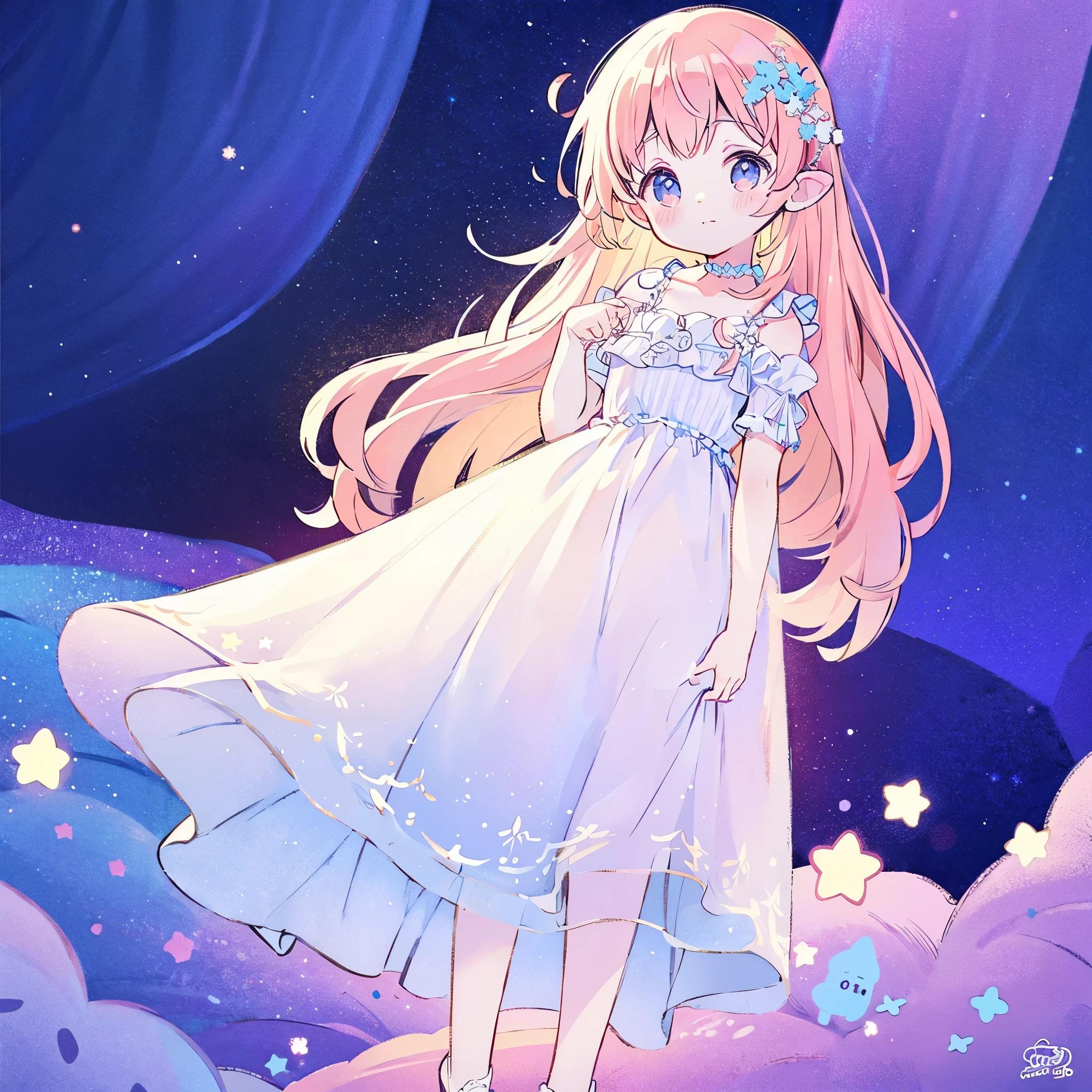 complex background, wishing star background, a woman wearing an ethereal mystical pink translucent dress that reflects the stars, perfume promo art, mystic, complex drawing, highly detailed, Covergirl brand, promo art, artistic rendition, ethereal, starry night, midjourney style