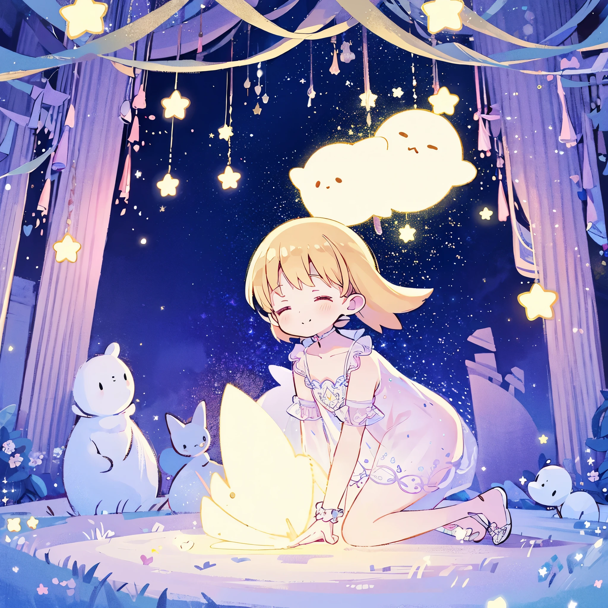 complex background, wishing star background, a woman wearing an ethereal mystical pink translucent dress that reflects the stars, perfume promo art, mystic, complex drawing, highly detailed, Covergirl brand, promo art, artistic rendition, ethereal, starry night, midjourney style