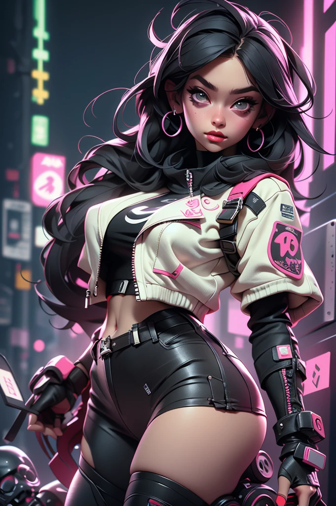 ((Best Quality, best resolution, award-winning portrait, official art)), ((perfect Masterpiece)), ((Realistic)) and ultra-detailed photography of a 1nerdy cyberpunk girl with goth and post apocalyptic colors. She has ((long black hair)), wears a (Harajuku-inspired cyberpunk tech-wear top) and a (Harajuku-inspired cyberpunk tech-wear bottom:1.2) , ((the most beautiful and y aesthetic)), sexsuper huge enormously gigantic , cleavang, hot, sexy, seductivslutty