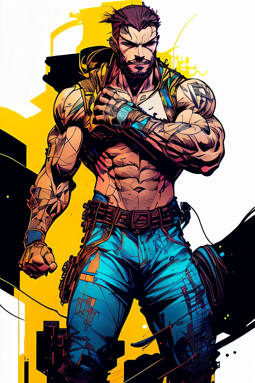 nvinkpunk, muscular wolverine, bright brilliant colours, graffiti, abstract, new school