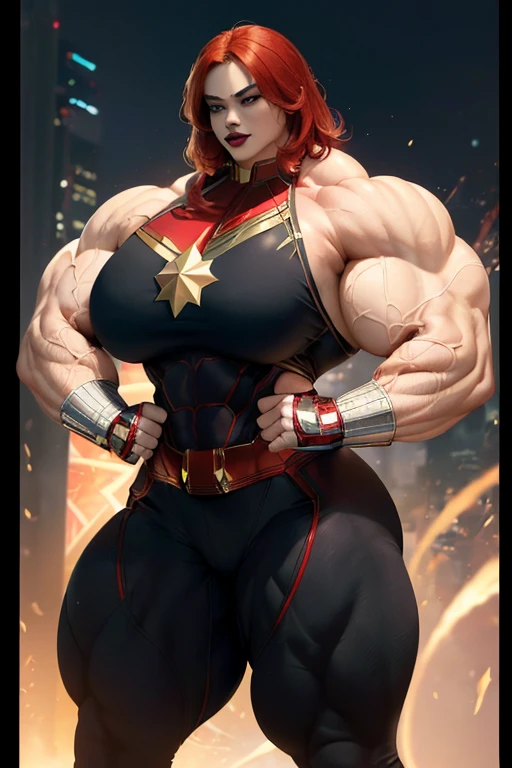 ((((Massive, tall, beautiful, buff, pale white skinned muscular woman with orange hair, glowing eyes, slight makeup, ginormous bulky muscles, flying in space and wearing an all orange Green lantern costume with a miniskirt)))), vascular body, ((massive muscle)), massive biceps, hyper muscle triceps, (bob hair), green eyes, thigh high hero boots, smirking, flying in space, mars at night, hyper muscles arms, hyper muscle legs, (ginormous arms).