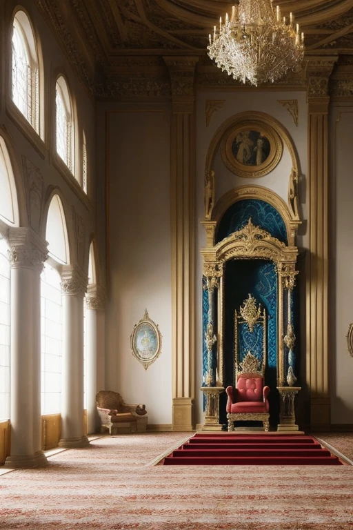 Very large throne room similar to an auditorium (sem pessoas) (estilo moderno) (mystical elements) (paredes decoradas)