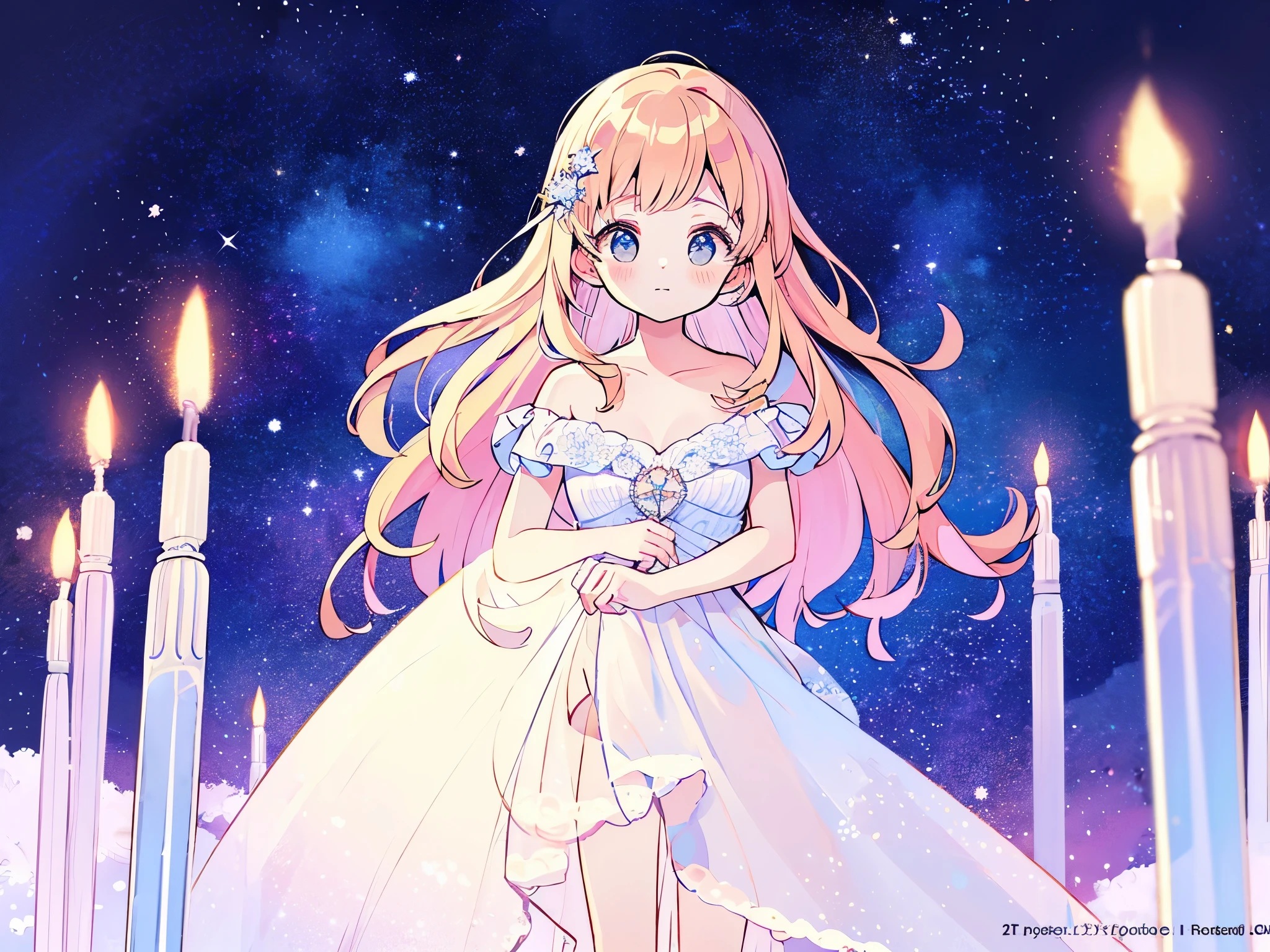 complex background, wishing star background, a woman wearing an ethereal mystical pink translucent dress that reflects the stars, perfume promo art, mystic, complex drawing, highly detailed, Covergirl brand, promo art, artistic rendition, ethereal, starry night, midjourney style