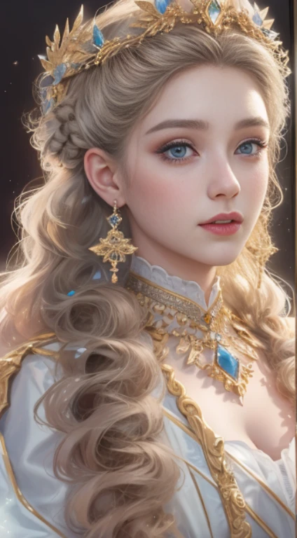 masterpiece,Highest Resolution,bust of a beautiful noble maiden,delicate braided hair,curly hair,Shining, clear eyes,Her hair is covered with beautiful and delicate floral detailing., crystallization、diamond jewelry filigree,Extremely detailed,Upscaling,Soft Lighting。