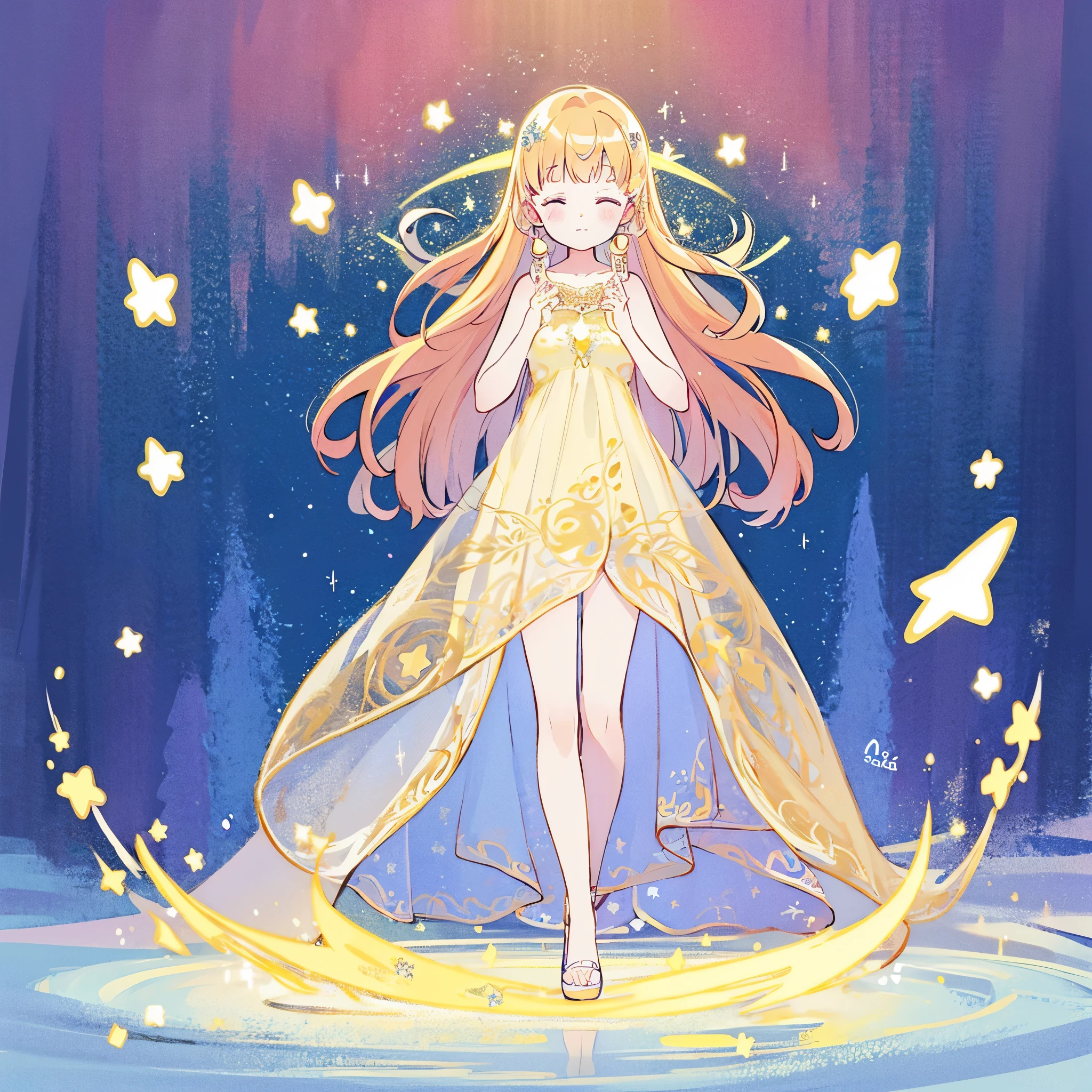 masterpiece, best quality, sharp focus, intricate details, complex background, wishing star background, a woman wearing an ethereal mystical pink translucent dress that reflects the stars, perfume promo art, mystic, complex drawing, highly detailed, Covergirl brand, promo art, artistic rendition, ethereal, starry night, midjourney style, perfection, golden ratio