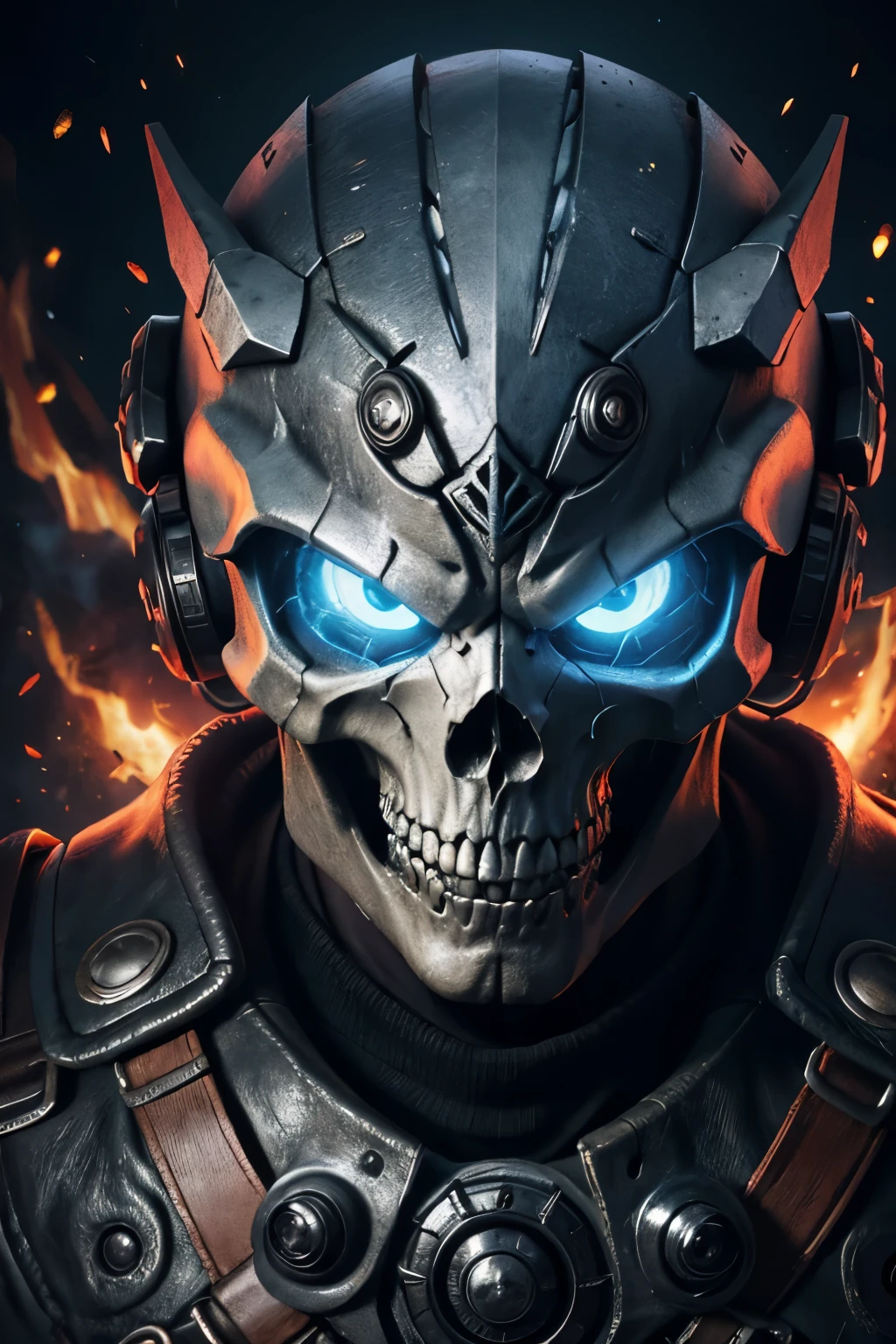 Ice and fire skull with a shield and two swords, of spiked gears of war skulls, skull design for a rock band, heavy metal tshirt design, style of hydro74, heavy metal art style, skull paint, helghast, heavy metal artwork, skull image on the vest, hq artwork, gears of death, detailed digital artwork, fantasy skull