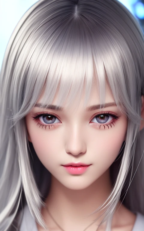 Ulzzang-6500-v1.1, And soul、Anime Style、smile、Portraiture、Beautiful, moist, silvery white eyes like clear glass、Beautiful detailed woman, Very detailed目と顔, Beautiful fine details,  Large file size, Ultra-detailed, High resolution, Very detailed, highest quality, masterpiece,  Awareness-raising, Very detailed, Hmph, Unite, 8k wallpaper, wonderful, In detail, masterpiece, highest quality, HVery detailed ticker uniform 8K wallpaper, Light on the face、Cinema lighting、Cute 1８Year old girl