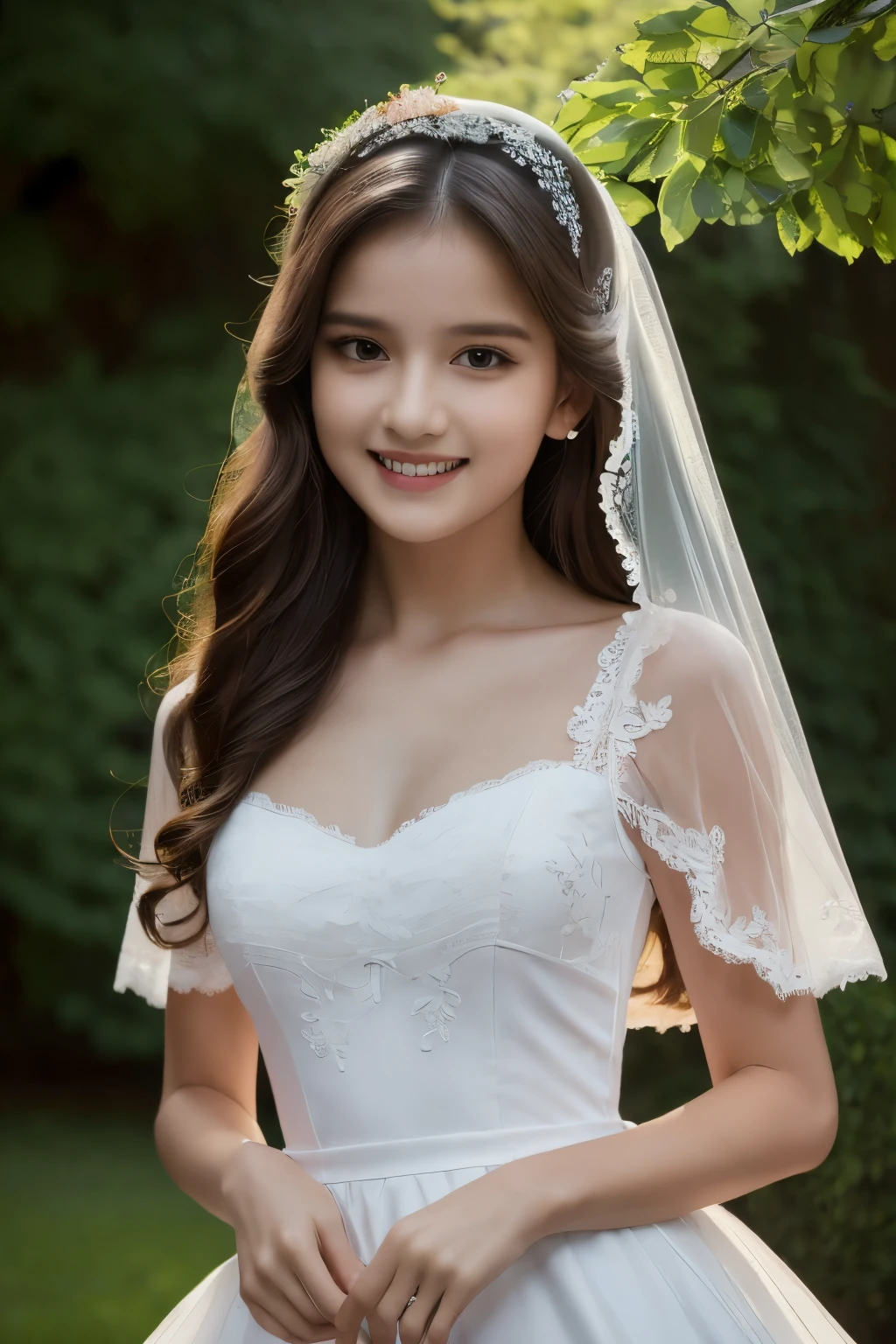 real photo, high resolution, 8k (best quality,4k,8k,highres,masterpiece:1.2), posed as for a magazine, Italian style, traditional attire, elegant pose, detailed lace dress, delicate overall lighting, soft and warm color tones, classic portraiture, capturing the innocence and beauty of the moment, fine art photography, vibrant colors, exquisite details of the lace veil, intricate floral arrangements, expressive eyes and charming smile.