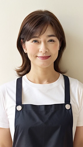 つま先から頭までのwhole bodyを写す While cooking The background is the kitchen 正面を向いて立っている45 years oldのJapan人woman 目線を逸らす Looking at the top right Wearing black bottoms semi-longの茶色い髪の毛 whole body Has a slightly plump figure She is cooking in an apron with the kitchen in the background woman 45 years old semi-long、((brown hair)、semi-long beautiful hair shiny hair Japan( sharpen ), (She is wearing a neat apron over a white T-shirt),(背景は典型的なJapan風のキッチンです) (Purelos Face_v1:0.7), (8K, highest quality), unconscious, Open Eyes,High resolution, original, (Flat Color:0.9),(Colorful:1.1),(masterpiece:1,2), highest quality, masterpiece, High resolution, original, Viewer Perspective, alone, Portrait, Mature Woman Body Set, ,Natural wrinkles, Wrinkles around the eyes, Surreal, Natural Skin, Natural Hair Color, Bright red lips whole body像