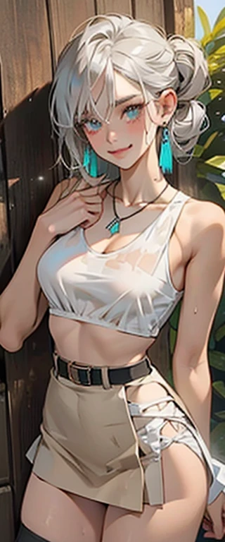
Apply color only to specified areas of the face and head {

romantic updo hair style,
light gray hair color,
only made of wood hairpin,
turquoise eyes,
only made of wood earrings,
a red flush,
A coy yet provocative and sultry expression.
a smiling mouth.
brown skin, 
a sweaty face, sweaty hair,
}

body {
a necklace made of wood,
a sexy summer highschool-uniform,
a sweaty body, a sweaty shirt,
bir breast, 
a thin figure,
skinny and delicate fine muscles,
brown skin, 
tanline, 
toned abs,
low rise skirt,
The tip of the black strap panty over the low rise skirt is exposed,
Cameltoe is clearly visible beneath the slightly lifted skirt,
the thighs of slim legs,
only made of Belly piercings,
a wooden belt decoration,
a bracelet made of wood,
}

background {
상세한 학교 교실 창가자리 background}