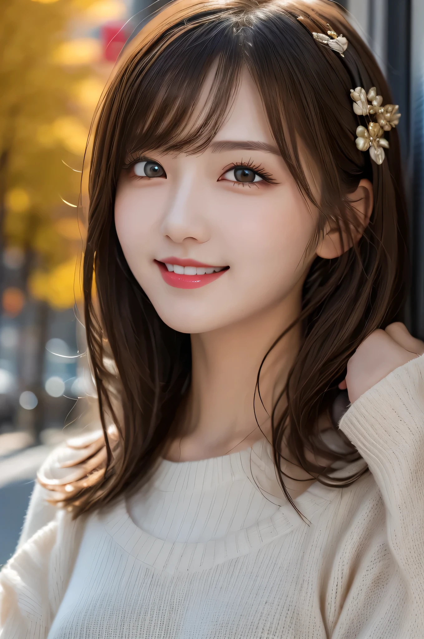masterpiece, Best Quality, Illustration, Ultra-detailed, finely detail, high resolution, 8K Wallpaper, Perfect dynamic composition, Beautiful detailed eyes, Medium Hair, Natural Color Lip, Random and sexy poses, 28 years girl, cute, smile