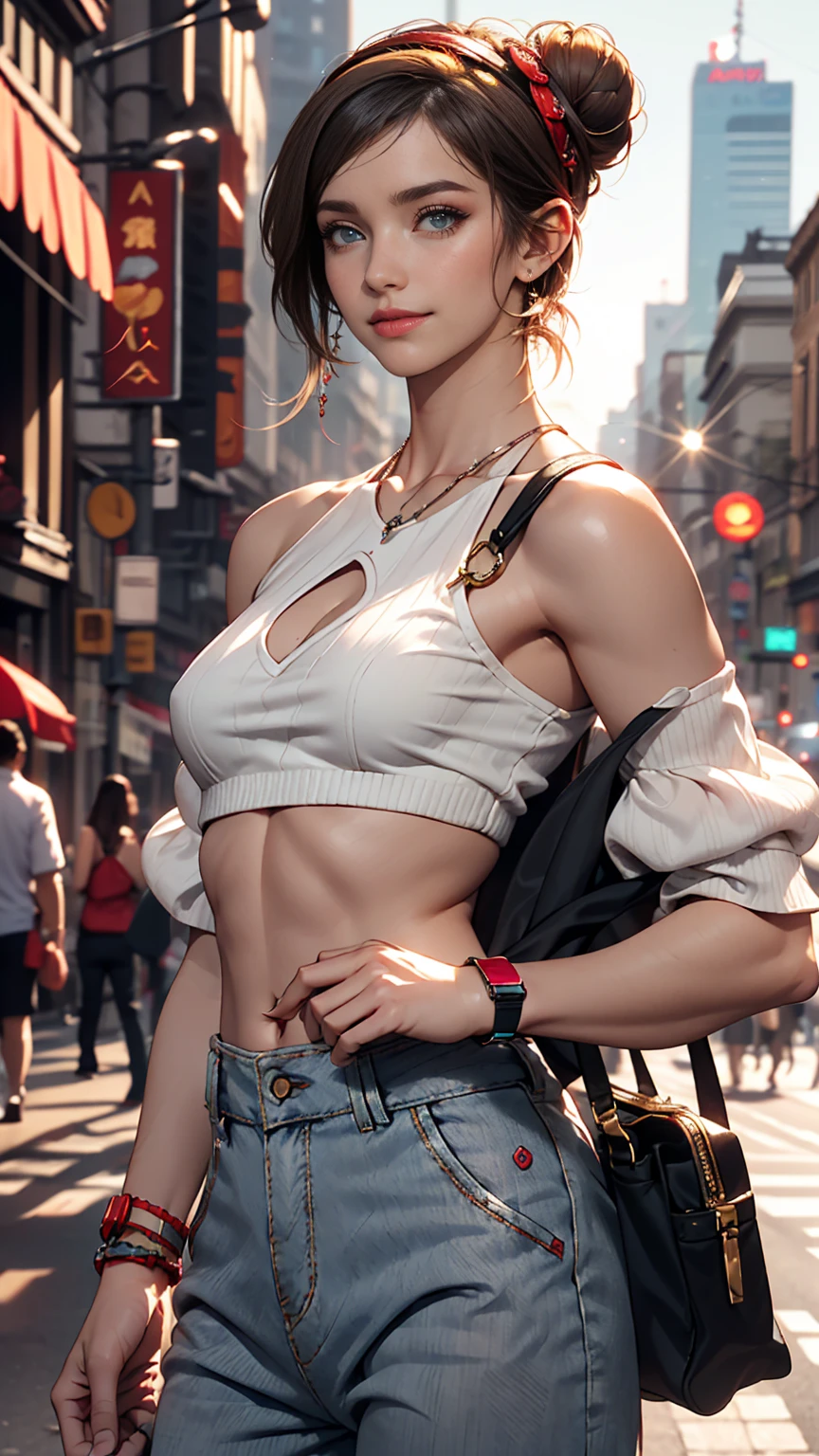 (8K, RAW Photos, highest quality, masterpiece:1.2), (Realistic, photo-Realistic:1.37)、Earrings, eyelash, pantyhose、セクシーな刺激的なsmile、 (Shiny skin:1.05)、Venus Body、Sexy proportions、Having her hair done、My chest is popping out、Wear accessories on your wrist、Wearing accessories on the ankle、Background blur((depth of field)、smile、23 year old white female、Silver Hair、long hair、blue eyes、Underboob Top((underboob top))Wear tops、Wear sheer, low-rise leggings、Have a clutch bag、Chest pop、垂れ方がRealistic乳房、A garden full of blooming flowers