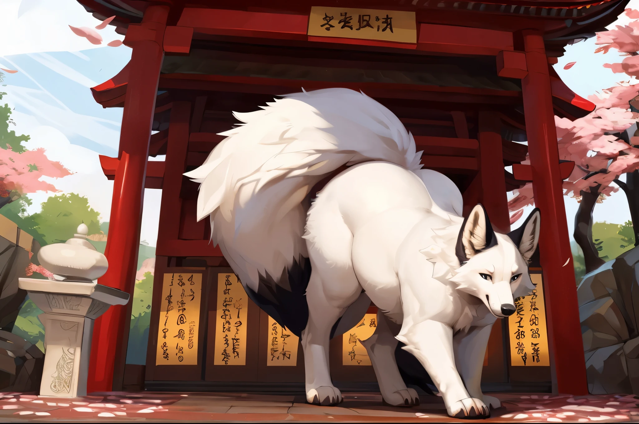 4k ultra quality, 4k full body view,(ultra high detailed body),(feral fox),by mystikfox61, by glitter trap boy,feral paws, by bebebebebe,by morethreedee, by seibear,(thick thigh),(chubby thigh),thicc thigh,thick legs,chubby legs,thicc legs,massive butt,enomorous thigh,massive thigh,massive legs,thick lower legs,wide legs,(detailed thigh),(wide thigh),fluffy belly sharp nails,((sfw)),(ultra detailed face),detailed eyes,big tail,fluffy tail,(detailed tail),enomorous tail,bigger tail,huge tail,volumetric light,muscle legs,big paws,(thick paws),fluffy paws,furry paws,enomorous paws,(animal focus), beast,(bigger lower body),strong lower body,(long legs),front view,master works, super fine, 4k resolution, high quality,high picture detail,dark fantasy,illusory engine, Masterpiece,dire fox,faint lighting,sakura,shrine,white fox,white fur,great fox,