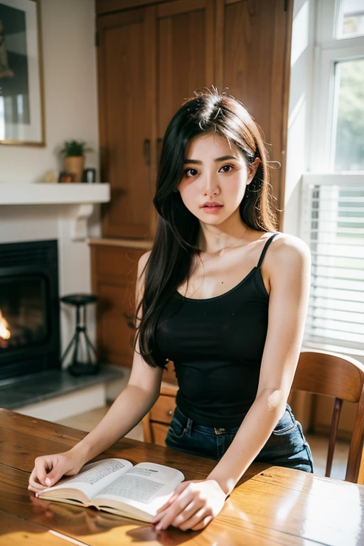 A 24-year-old girl，at home，Stand at the table