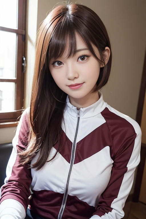 cute japanese college student、21 years old、Super detailed face、Attention to detail、double eyelid、Beautiful thin nose、Sharp focus:1.2、Beautiful woman:1.4、(Maroon brown hair、Short Hair)、(Detailed facial features)、Brunette eyes、natural bangs、White skin、highest quality、masterpiece、超A high resolution、(Photorealistic:1.4)、Highly detailed and professionally lit smile、looking at the camera、Straight Hair、Bright lighting、Professional Lighting、Smooth lighting、One person is standing、(Long sleeve cycling jersey), Checkered clothing、