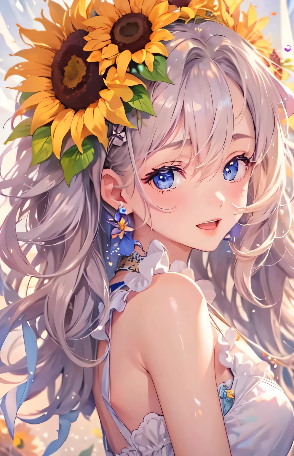 ((highest quality)), ((masterpiece)), (Get used to it), Perfect Face , beautiful girl , sunflower , Princess hairstyle ,